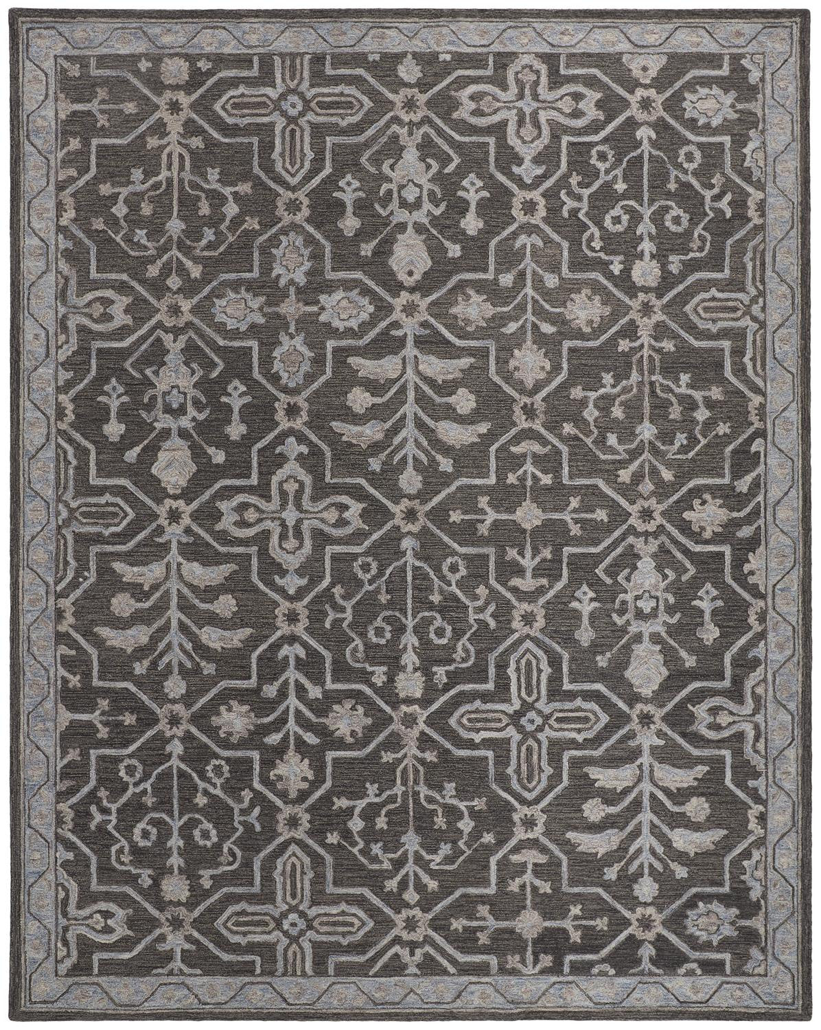 8' X 10' Blue And Gray Wool Floral Tufted Handmade Stain Resistant Area Rug