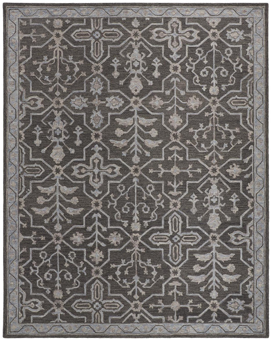 5' X 8' Blue And Gray Wool Floral Tufted Handmade Stain Resistant Area Rug