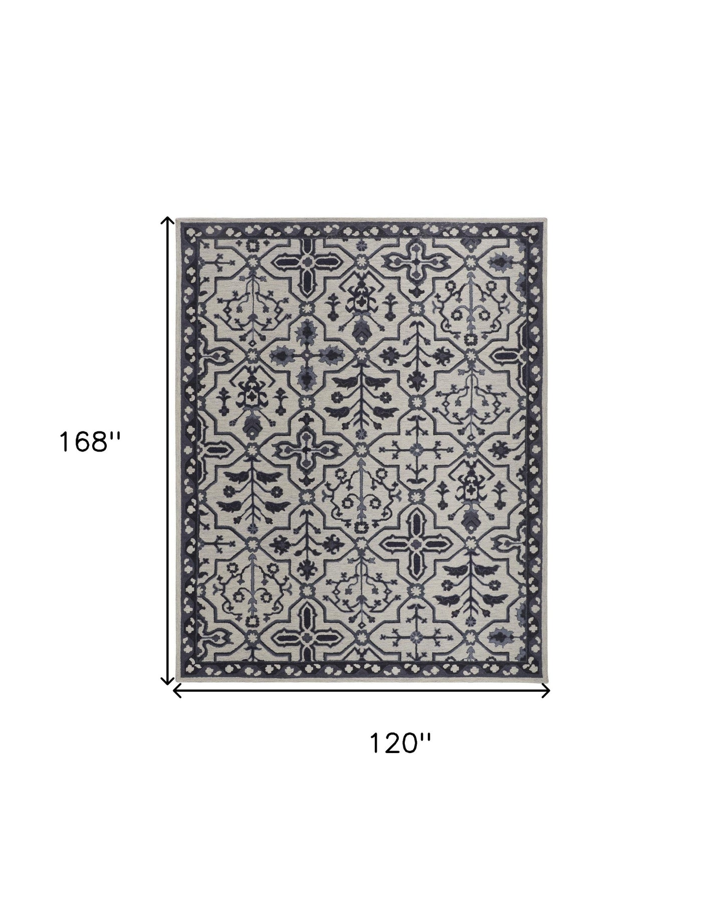 8' X 10' Blue And Gray Wool Floral Tufted Handmade Stain Resistant Area Rug