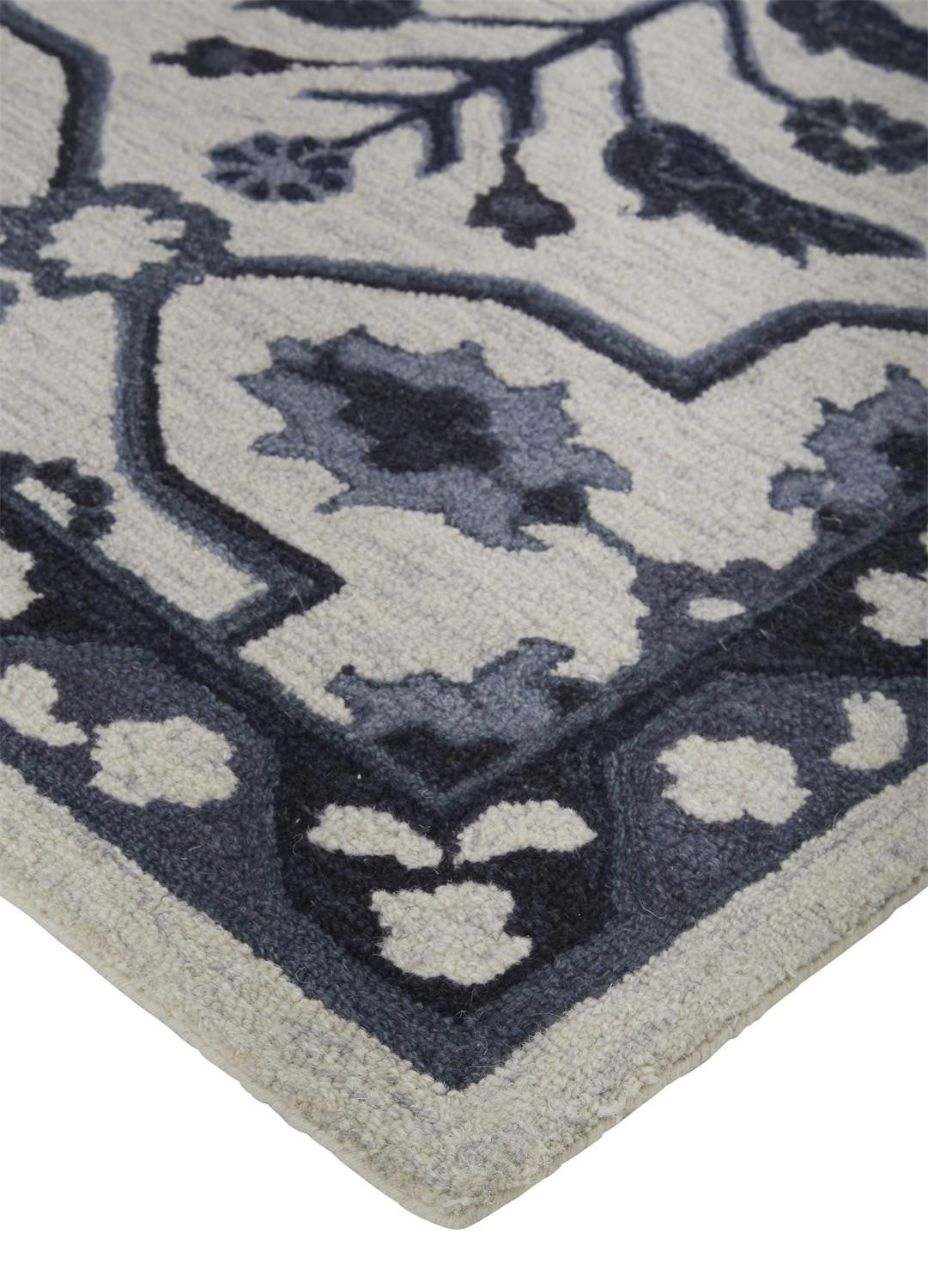 8' X 10' Blue And Gray Wool Floral Tufted Handmade Stain Resistant Area Rug