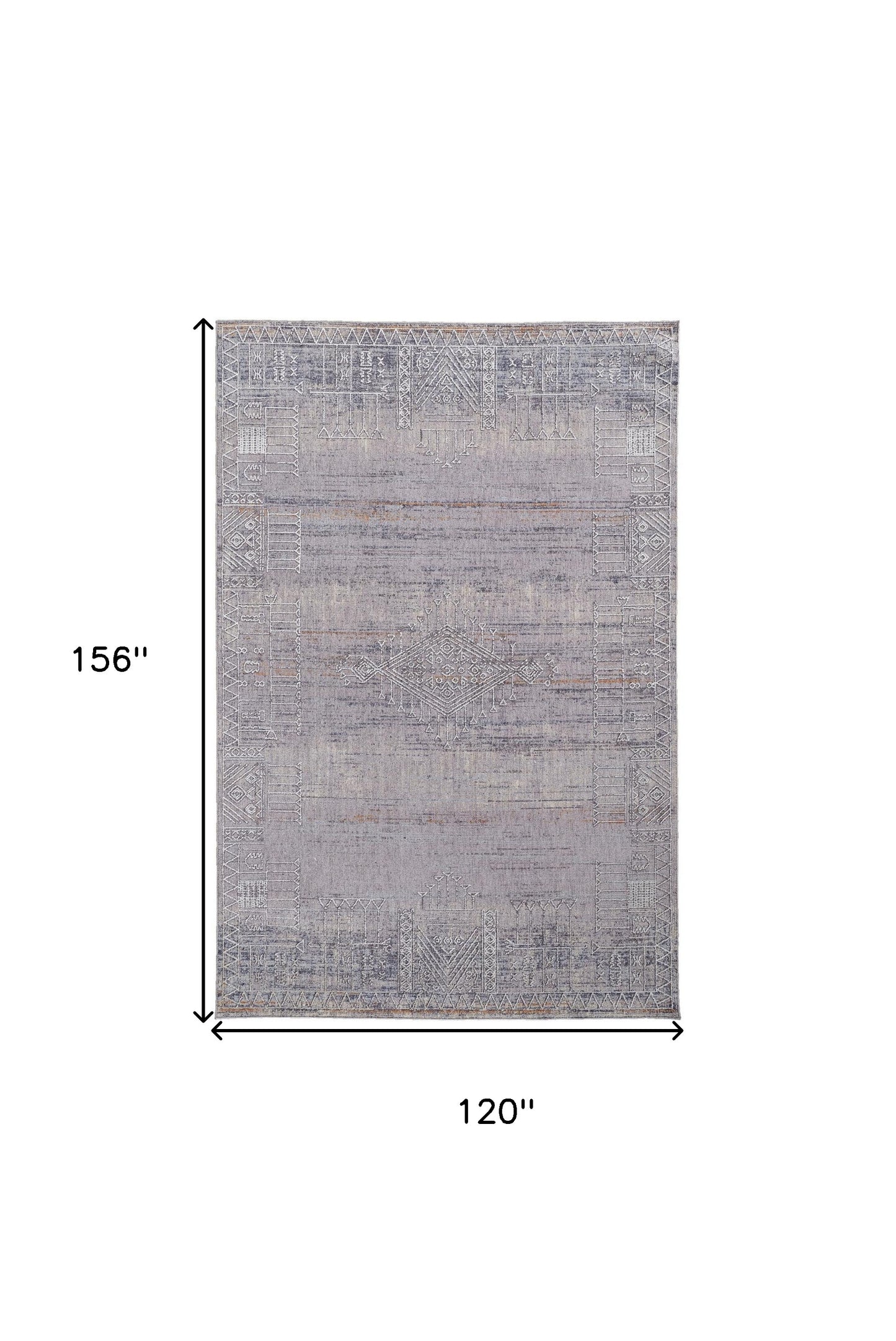 5' X 8' Gray Ivory And Orange Geometric Power Loom Distressed Stain Resistant Area Rug
