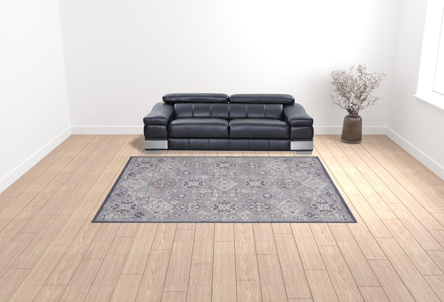 5' X 8' Gray Floral Power Loom Stain Resistant Area Rug