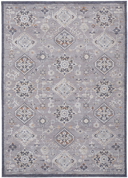 5' X 8' Gray Floral Power Loom Stain Resistant Area Rug