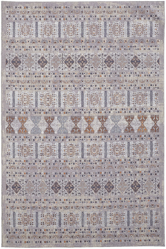 5' X 8' Orange Gray And White Geometric Power Loom Distressed Stain Resistant Area Rug