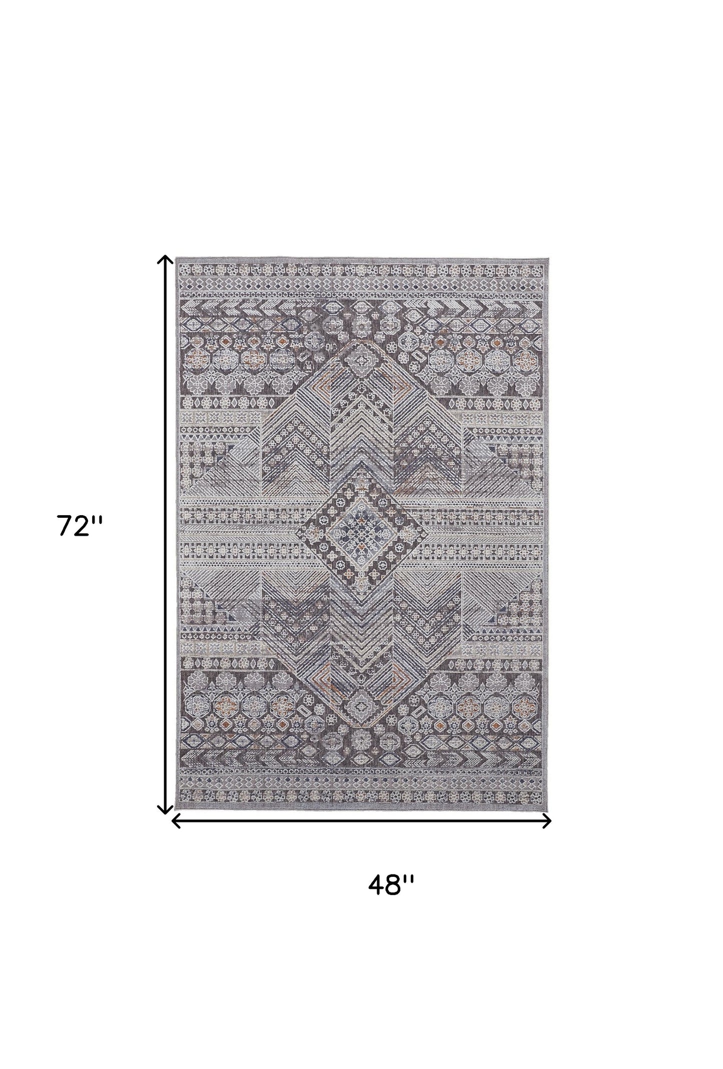 8' X 10' Ivory And Gray Geometric Power Loom Distressed Stain Resistant Area Rug