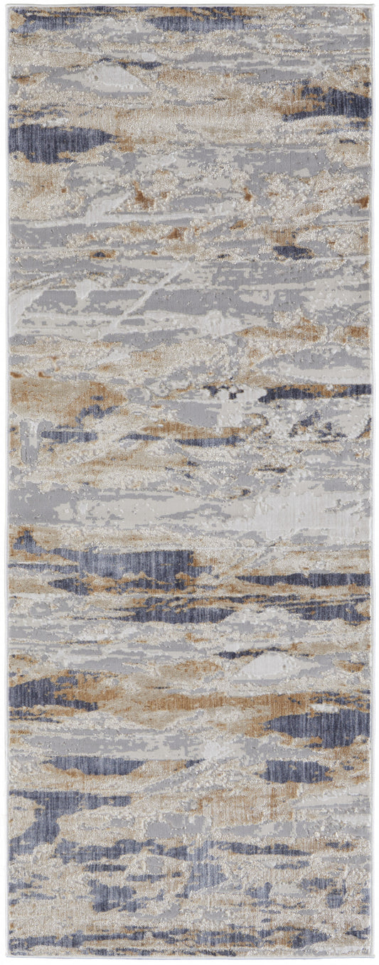 4' X 6' Tan Orange And Ivory Abstract Power Loom Distressed Area Rug