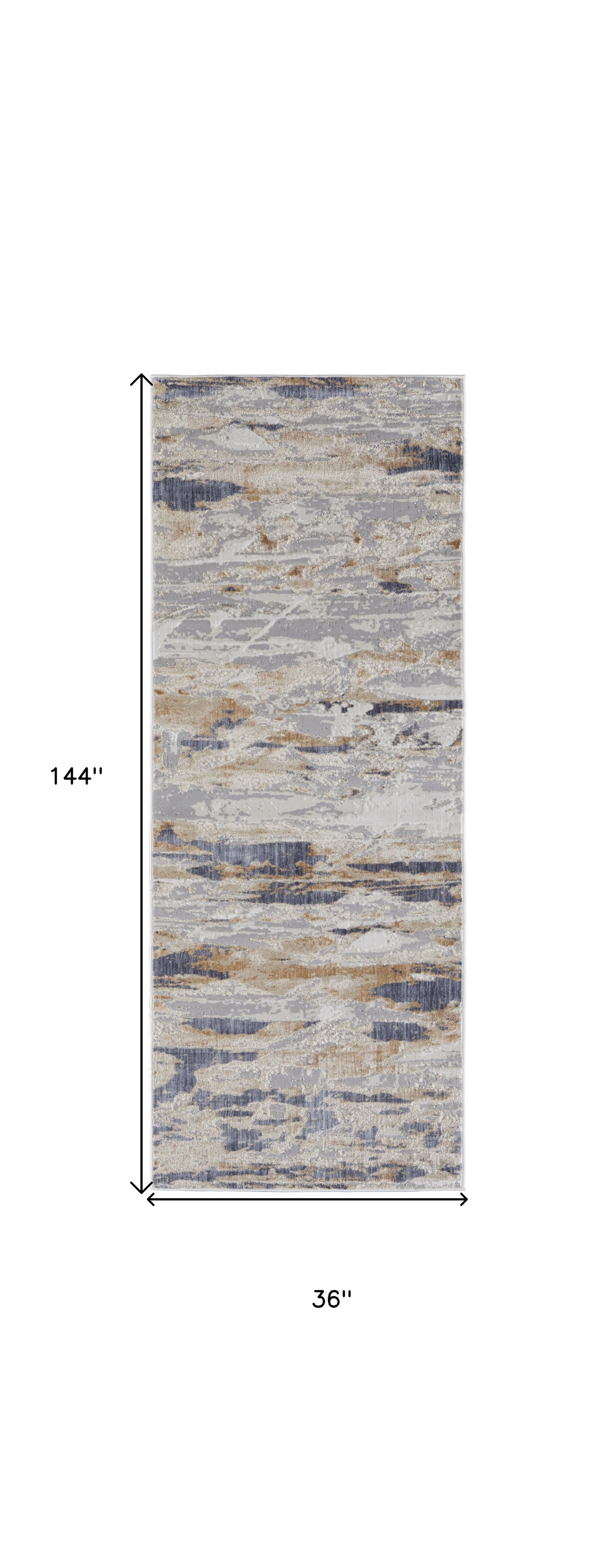 5' X 8' Tan Orange And Ivory Abstract Power Loom Distressed Area Rug