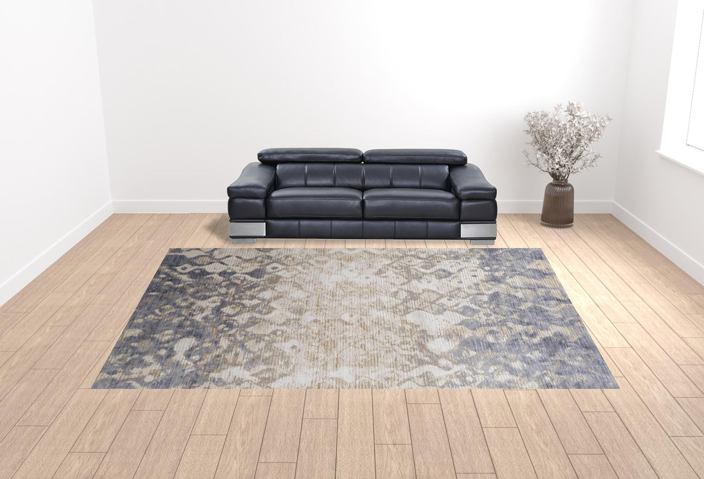 4' X 6' Tan Ivory And Blue Abstract Power Loom Distressed Area Rug