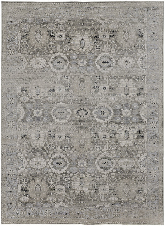 12' X 15' Gray And Silver Abstract Power Loom Distressed Area Rug