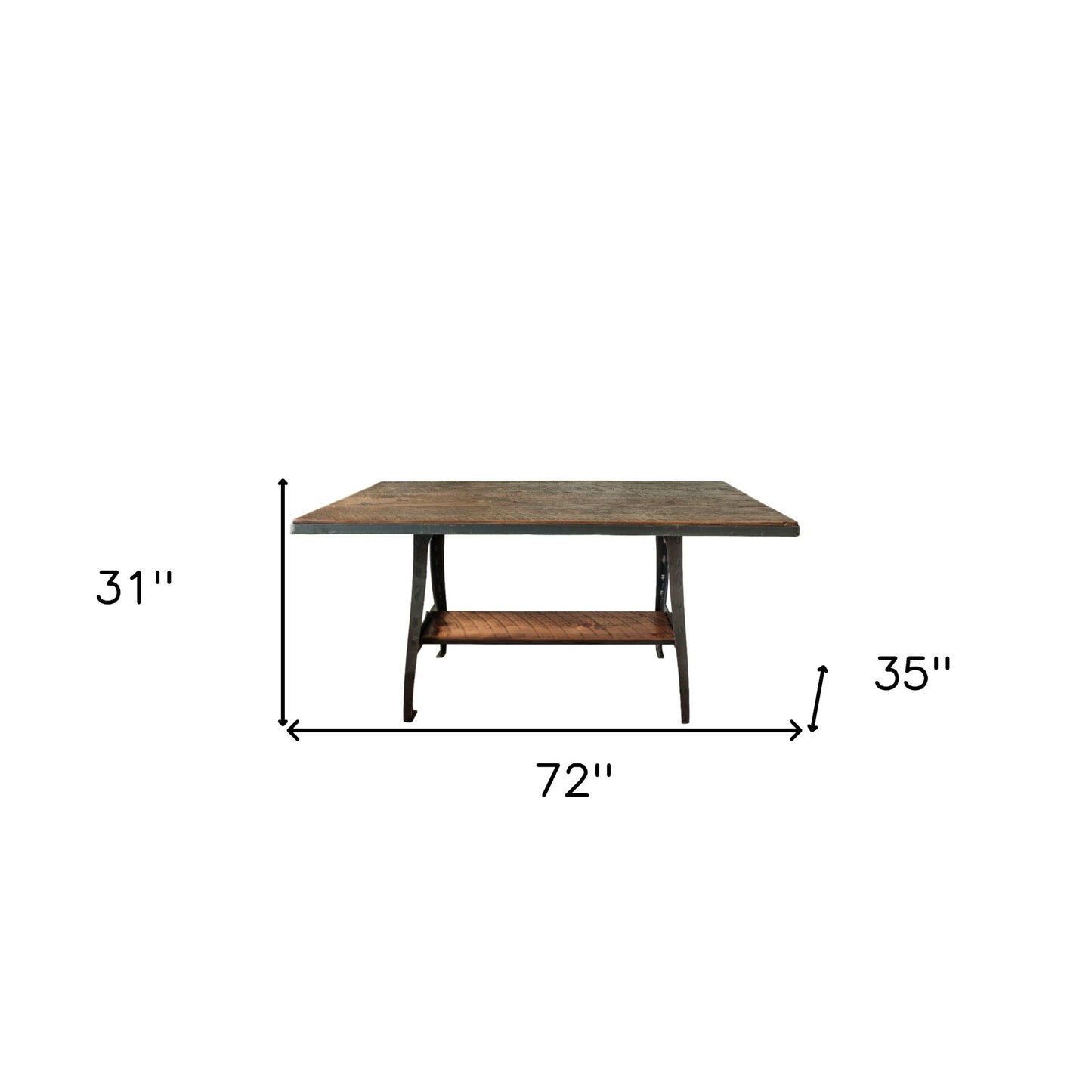 72" Brown And Black Solid Wood And Steel Sled Base Dining Table