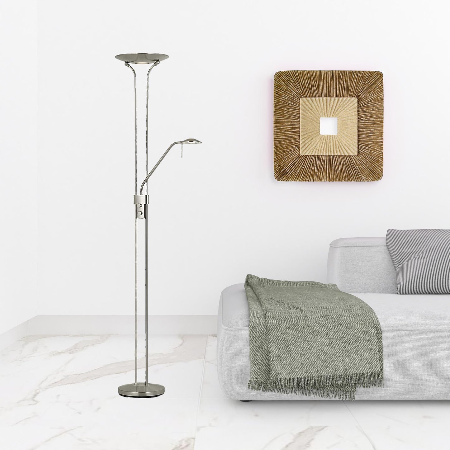 71" Nickel Led Torchiere Floor Lamp With Nickel Dome Shade