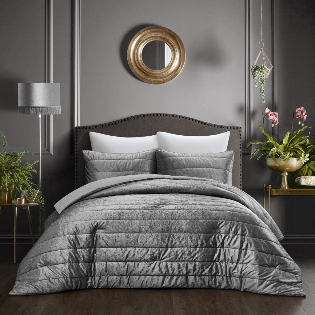 Gray Queen Polyester 180 Thread Count Washable Down Comforter Set