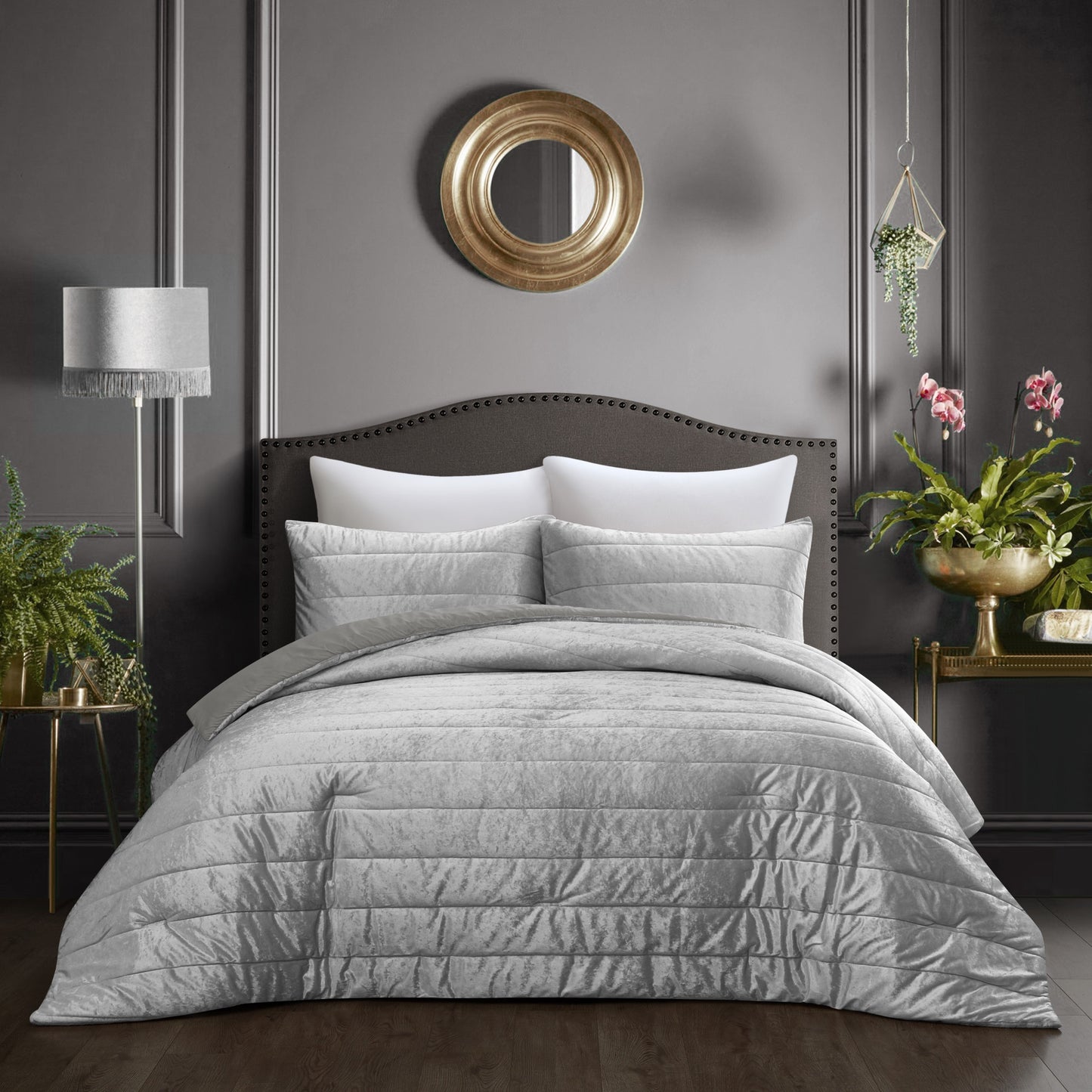Gray Queen Polyester 180 Thread Count Washable Down Comforter Set