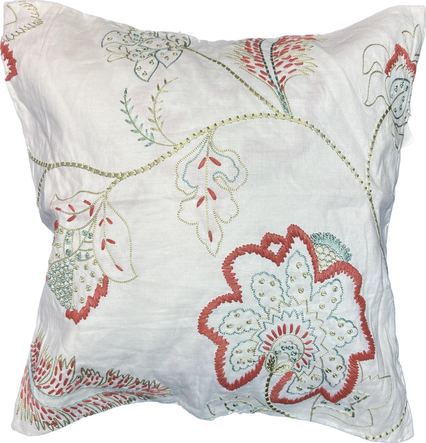 20"x20" Floral Embroidery Pillow Cover