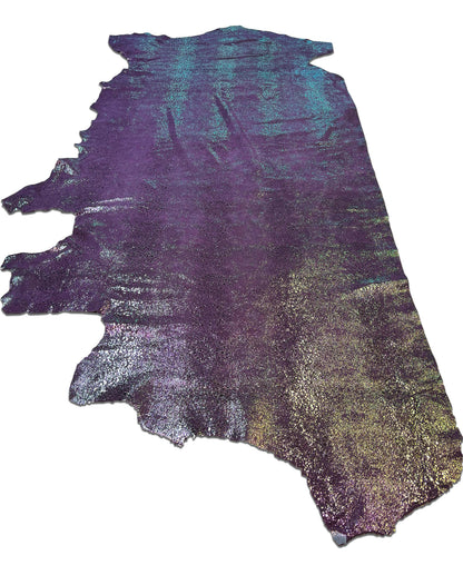 Metallic Iridescent Frog Spots on Grape Cowhide Leather