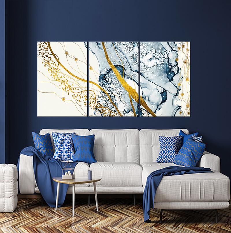 Golden Splendor Triptych Acrylic Framed Wall Art