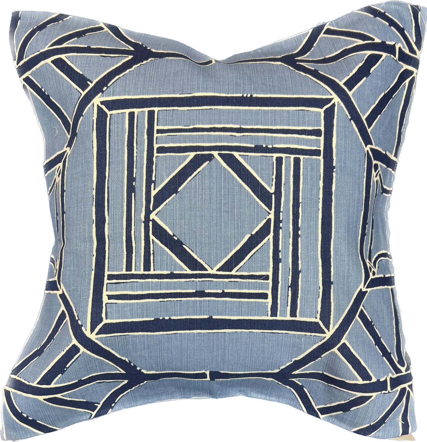 18"x18"  Asian Bamboo Print Pillow Cover (Thibaut: F975522 Shoji Panel - Blue & Navy)