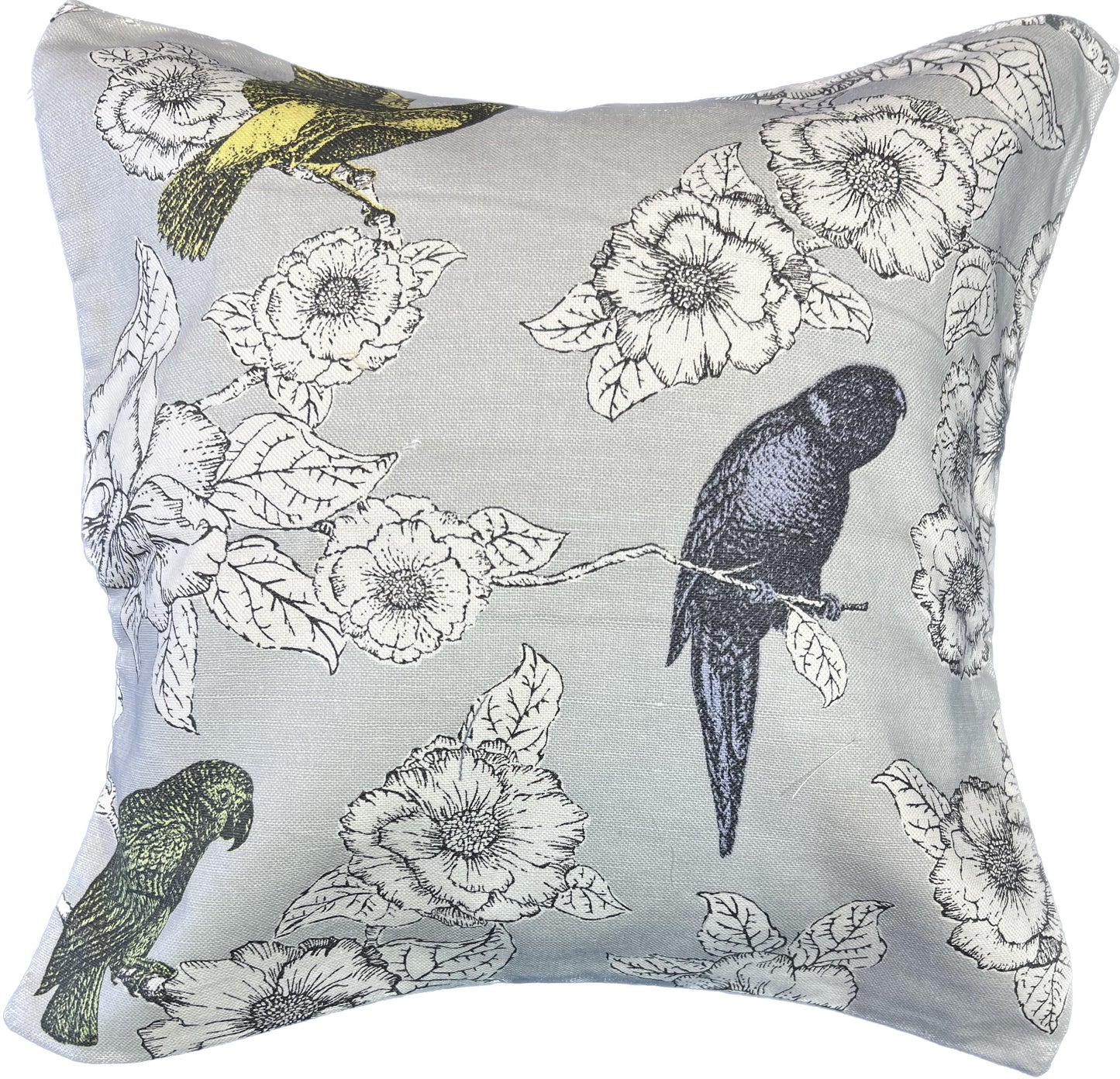 18"x18"  2-Sided Pillow Cover - Face: Birds & Flowers / Back: Solid