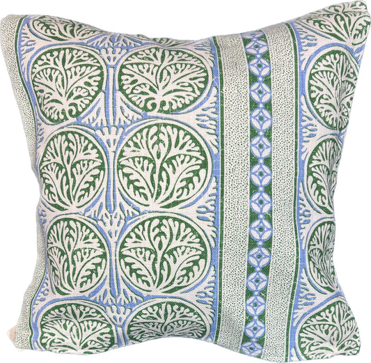 20"x20" Coral Medallion Pillow Cover (Thibaut: F988732 Fair Isle - Green and Blue)