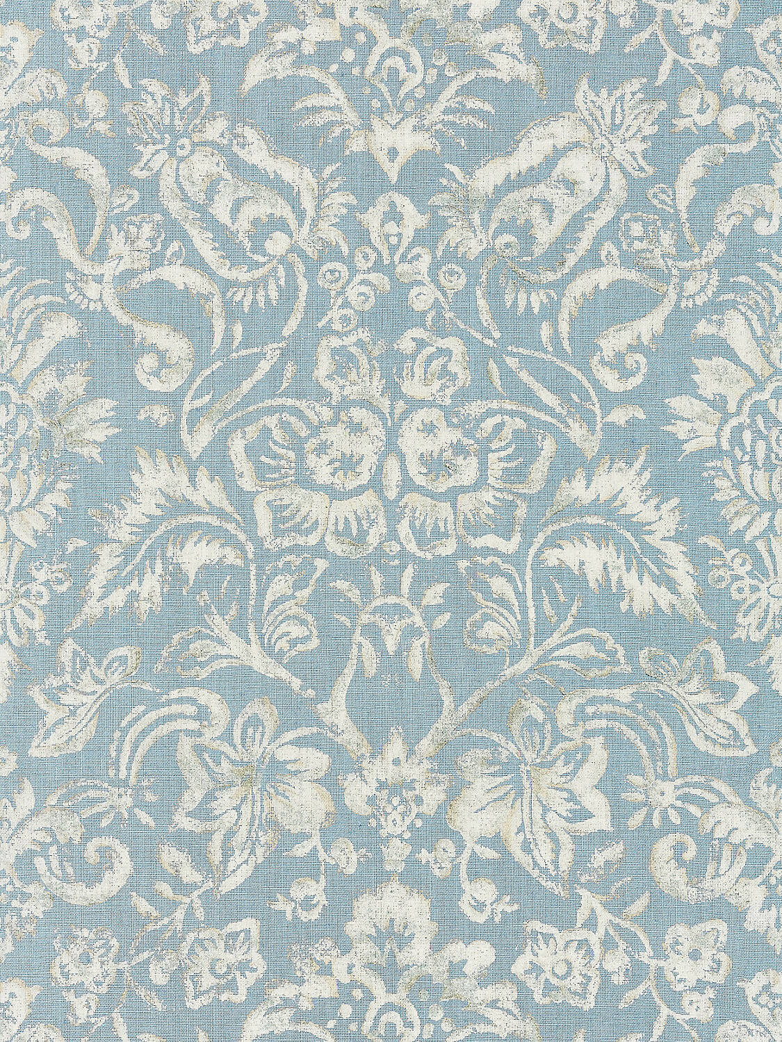 Drapery Panels w/ Scalamandre Mansfield Damask Bluestone & Silver Total