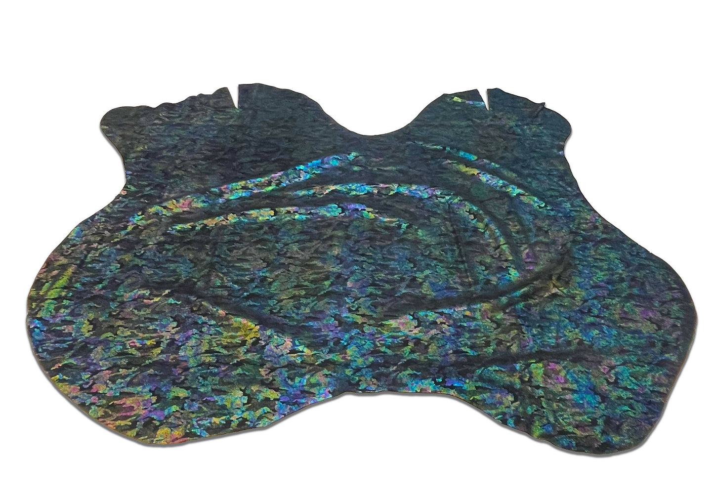 Iridescent Camouflage Print on Black Cow Suede