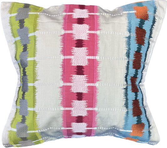 18"x18"  Sri Lanka Pillow Cover - Thibaut: W788713 Sri Lanka Embroidery - Pink