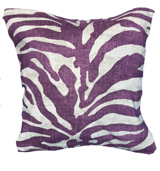 20"x20" Zebra Print Pillow Cover (Thibaut: F985031 Serengeti - Eggplant)